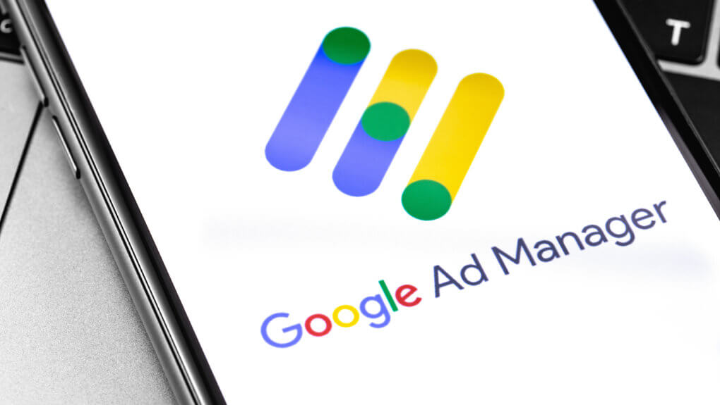 Google Ads, Ad Manager logo on a smartphone