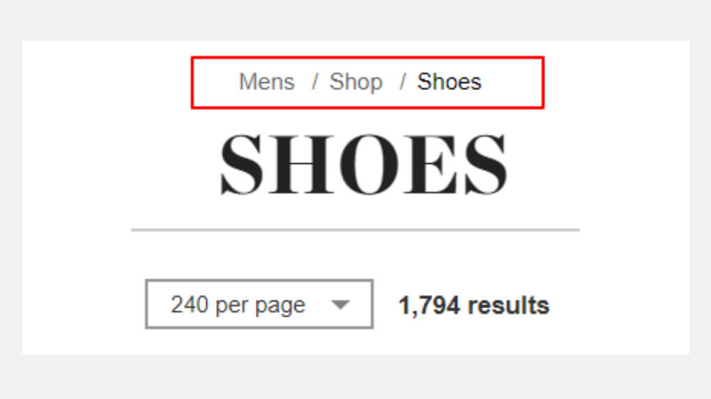 SEO best practices blog breadcrumb structure for the matchesfashion page