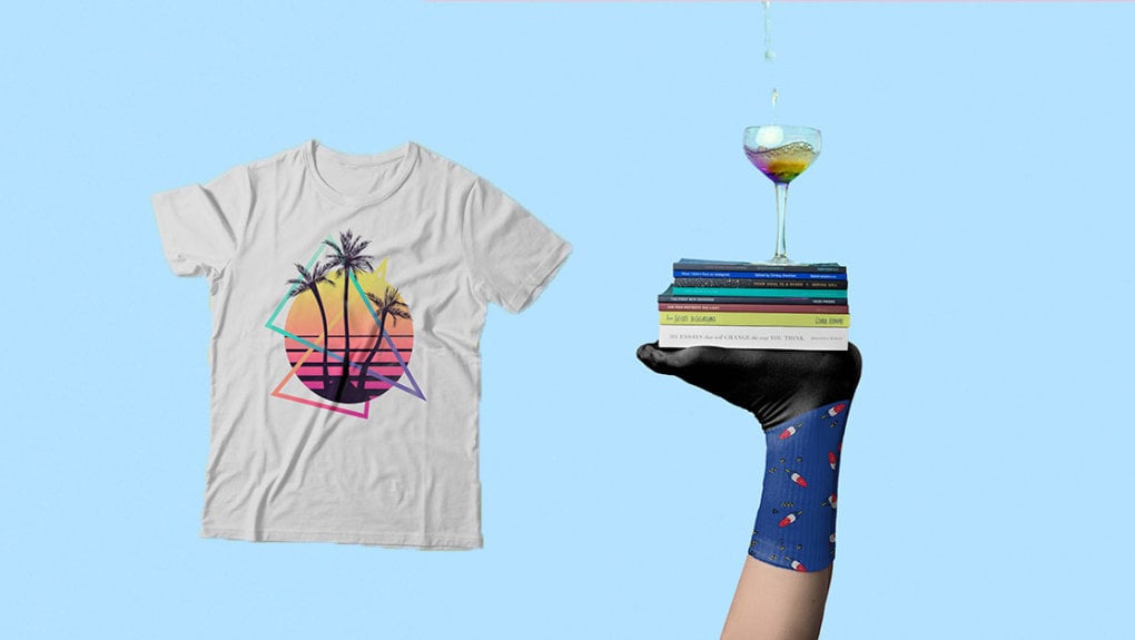 TinCan store by Major Tom Tshirt with palm, tree and stack of books