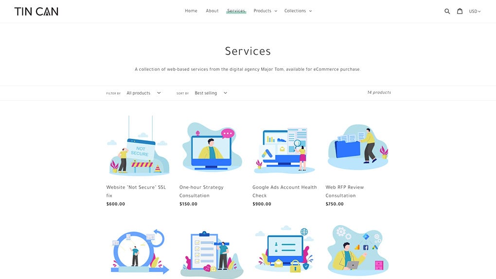 TinCan store by Major Tom services overview