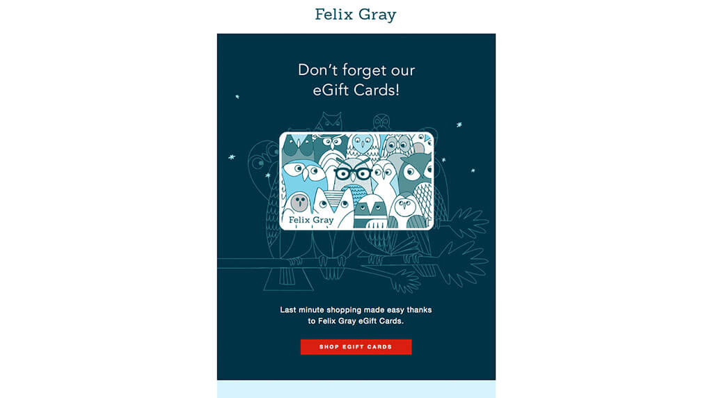 Felix Gray email campaign for eGift cards