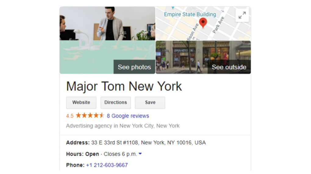Google Map Business Knowledge Graph Major Tom New York office