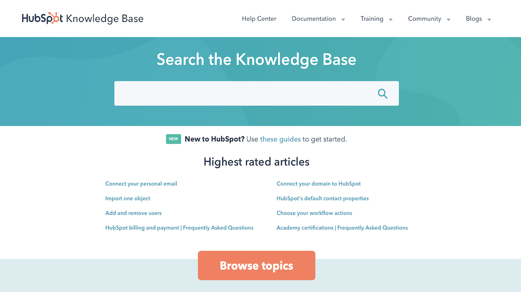 Hubspot Knowledge Base Page