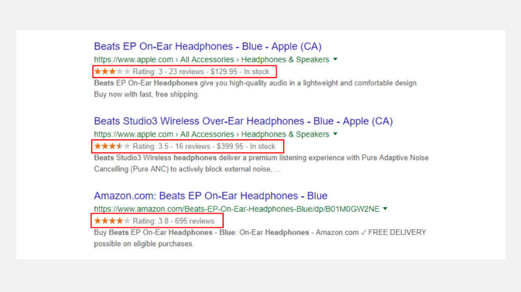 Structure data in Google search result image from Major Tom SEO best practices blog 