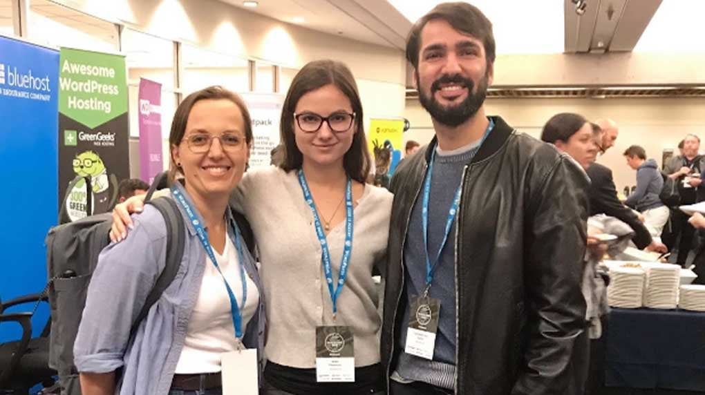 A Major Tom group photo featuring Anna, Kate, and Ed at WordCamp 2019