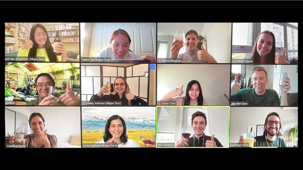 brand battle team on zoom with drinks