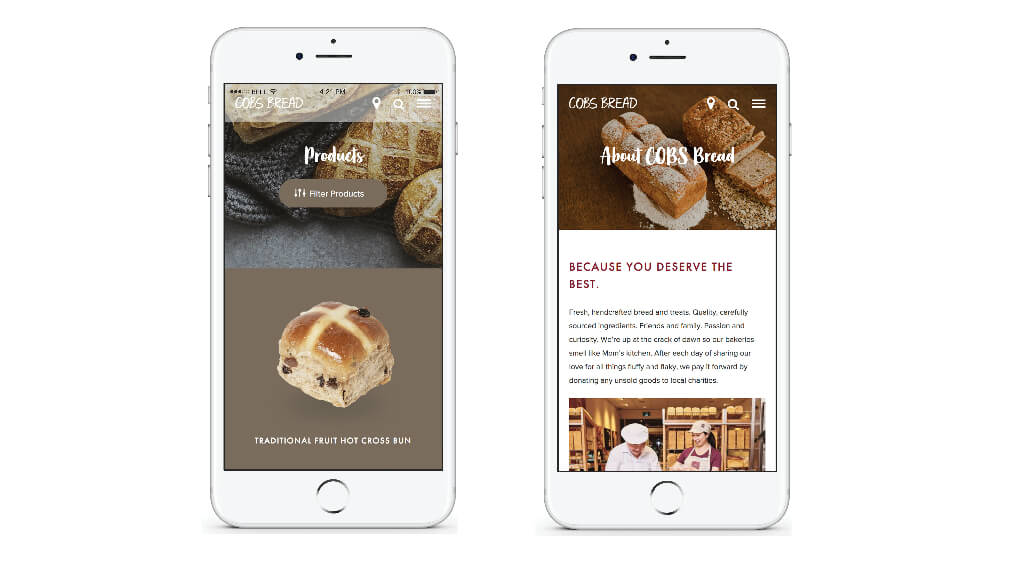 cobs bread landing pages on mobile devices