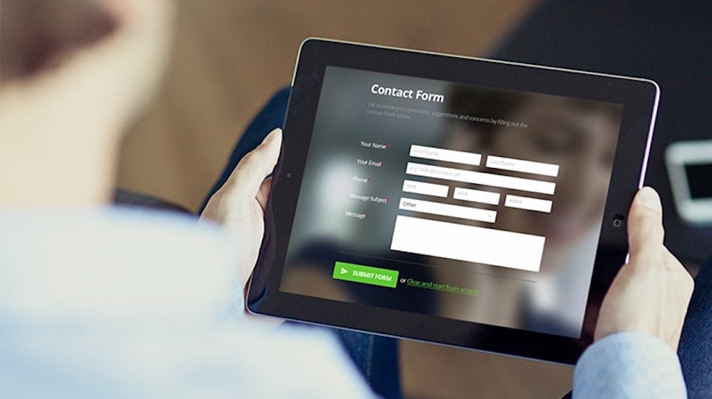 contact form screen on tablet