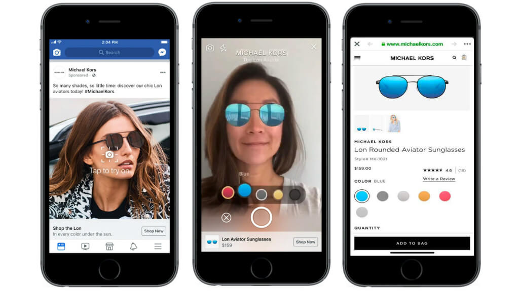 example of Facebook's augmented reality shopping ads for Michael Kors sunglasses