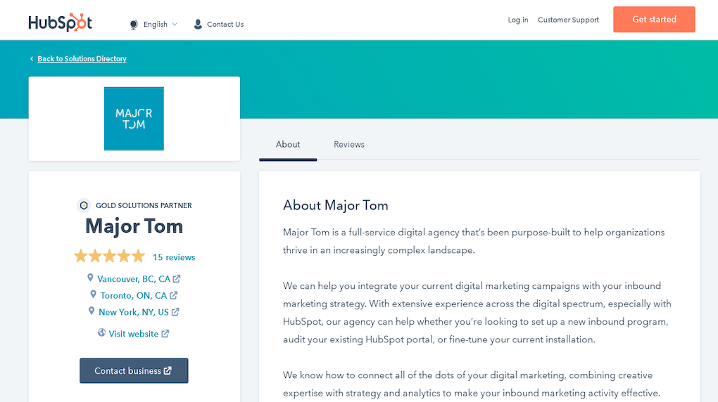 hubspot major tom partner directory