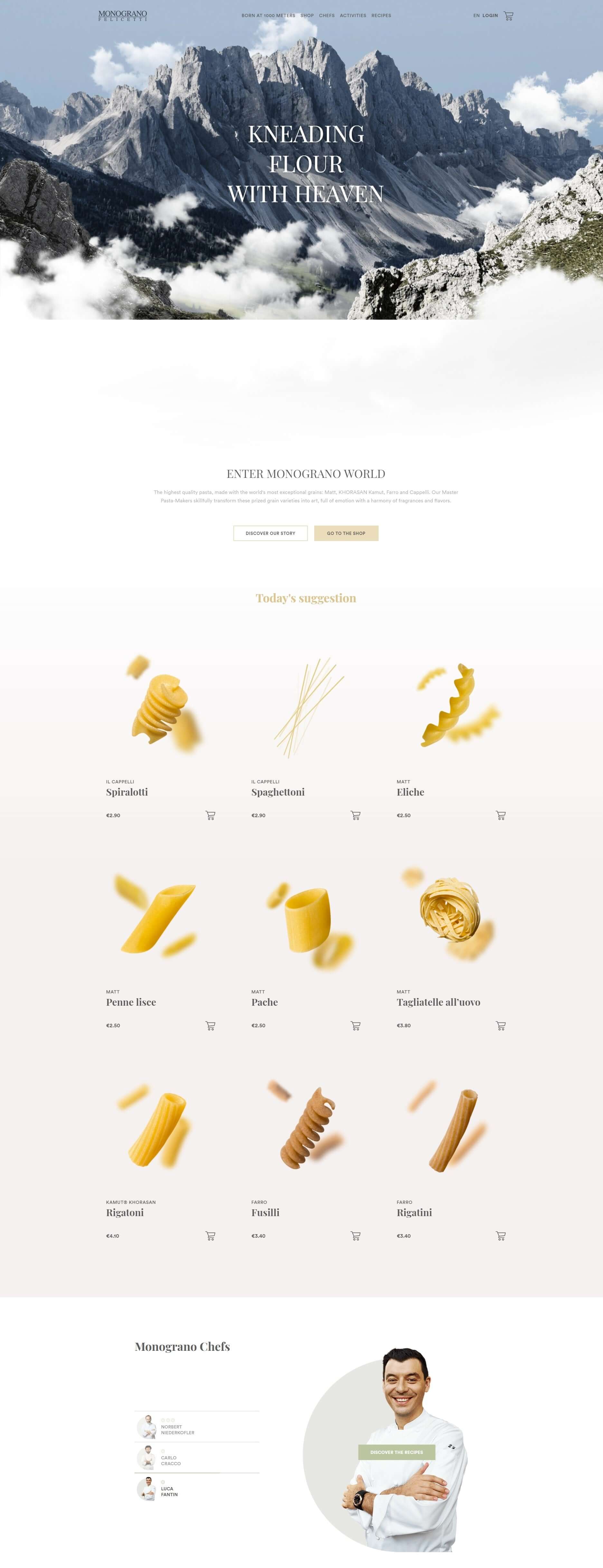 screenshot of modern and sleek website selling pasta