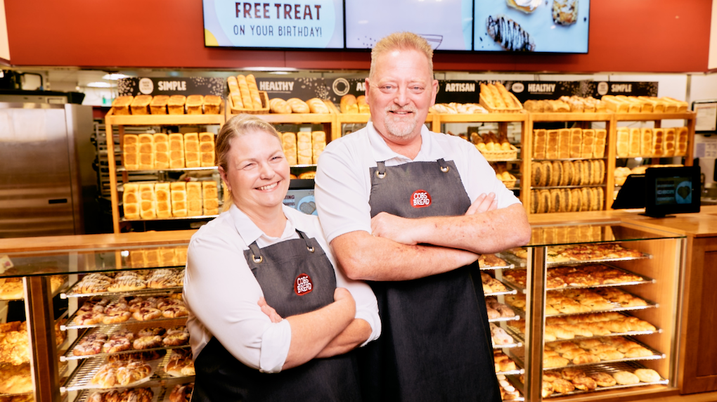 man and women baker in bread shop