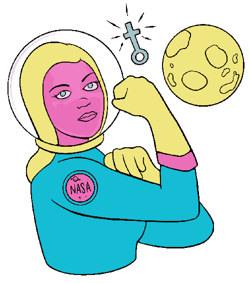 strong women flexing astronaut gif