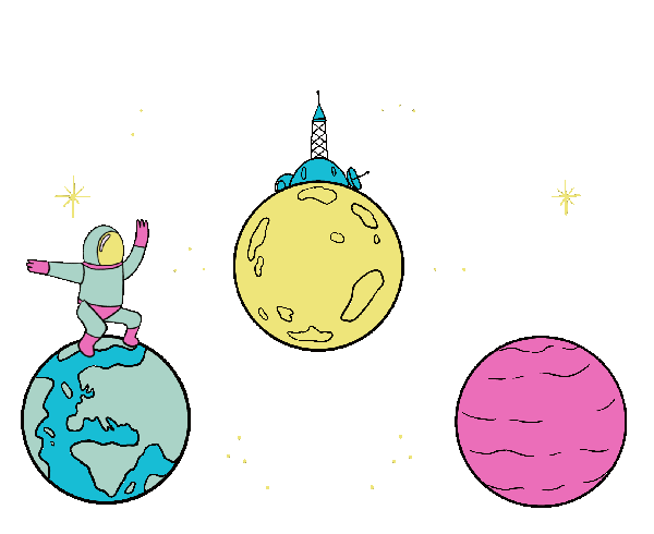 astronaut jumping from planets to planets gif